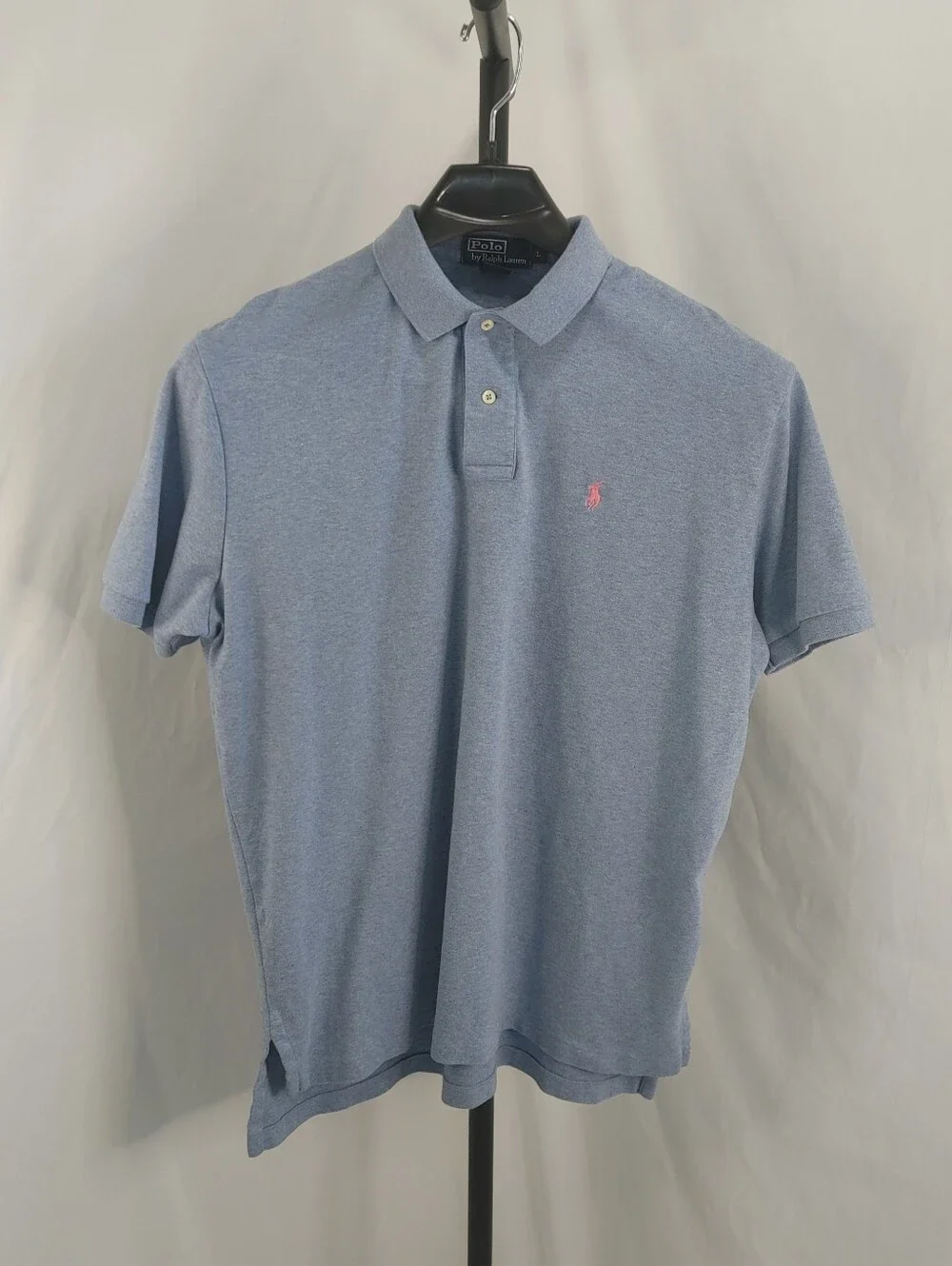 Polo Ralph Lauren Shirt Mens Large Blue Short Sleeve Knit Polo Pink Pony W/flaw